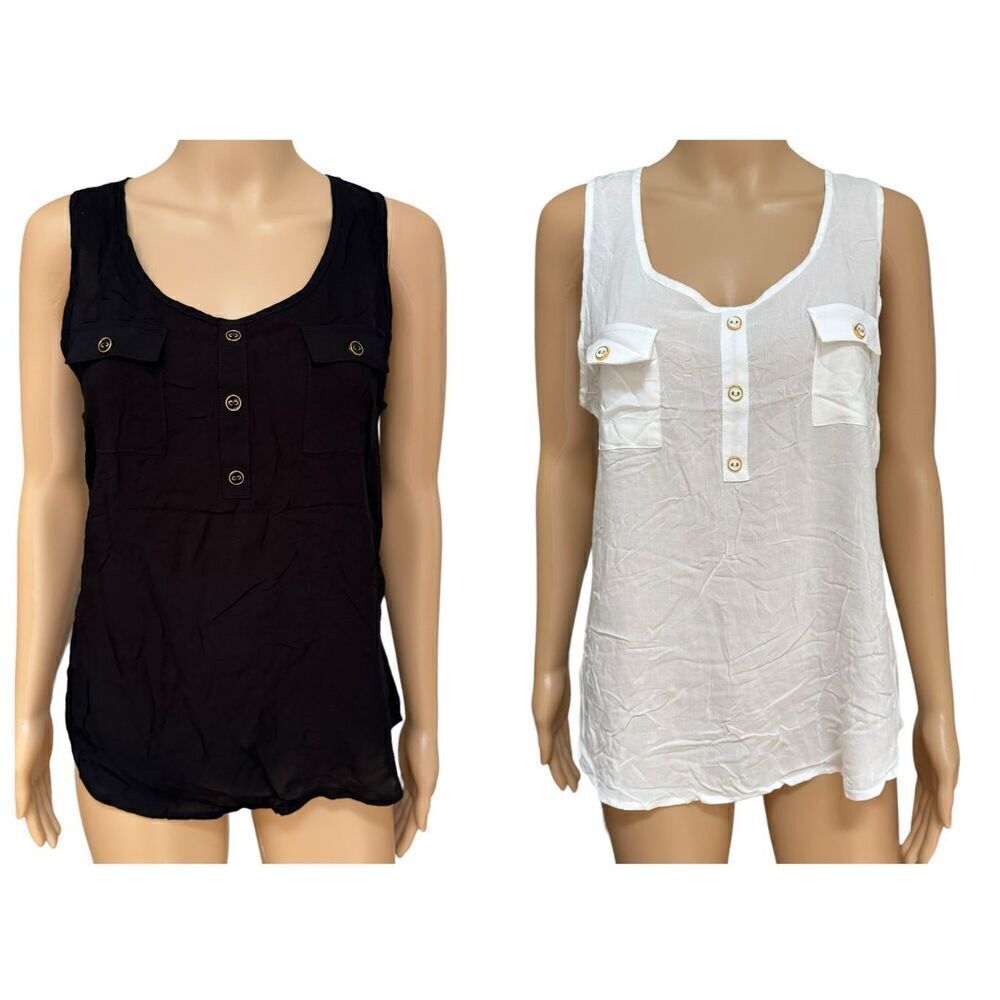 Velvet Heart Black and White Sleeveless Blouses